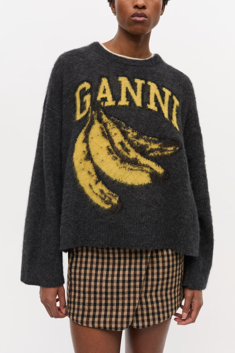 Black Banana Graphic Jumper, Alpaca, in colour Phantom - 5 - GANNI