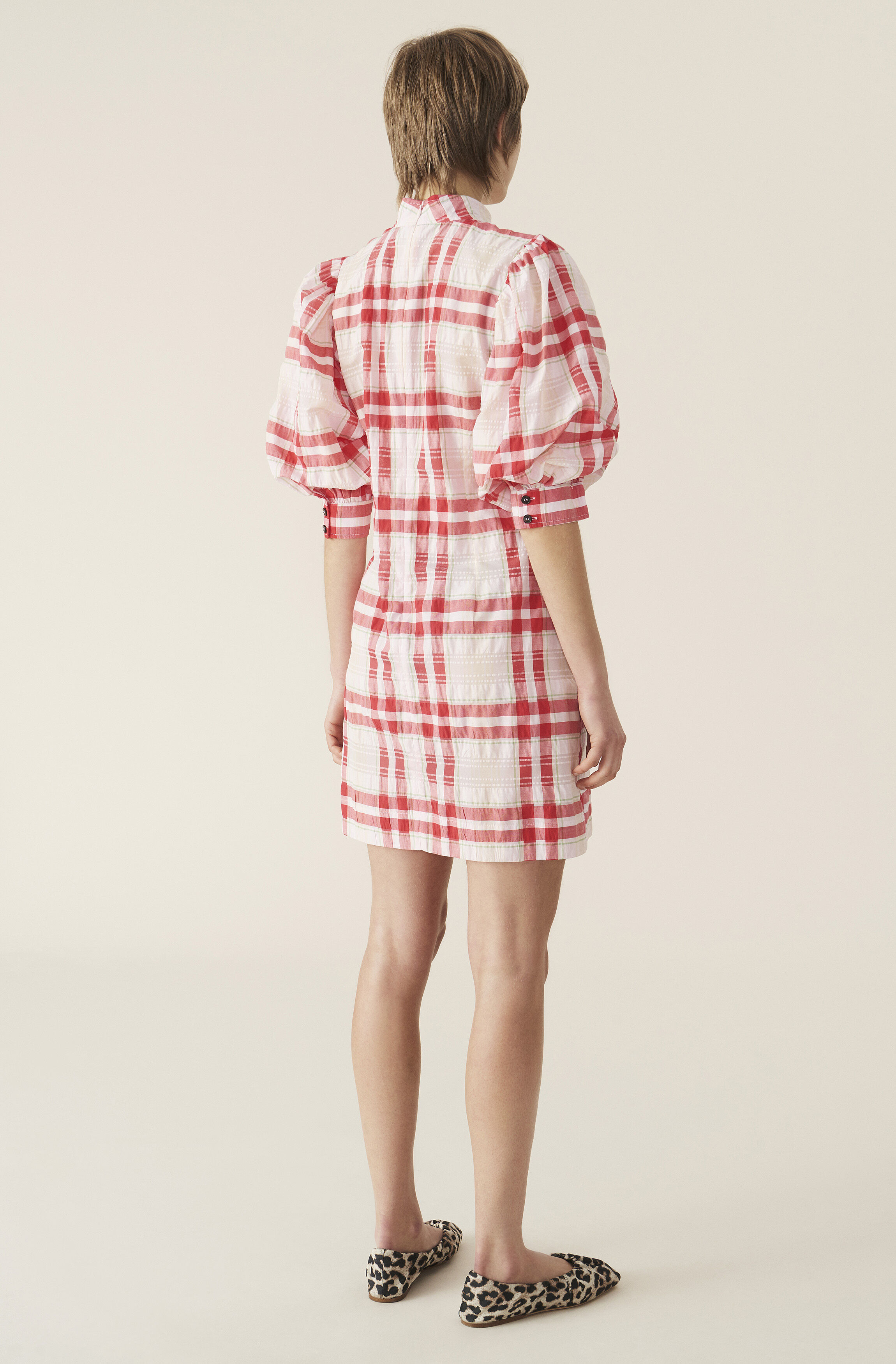 ganni seersucker check mini dress