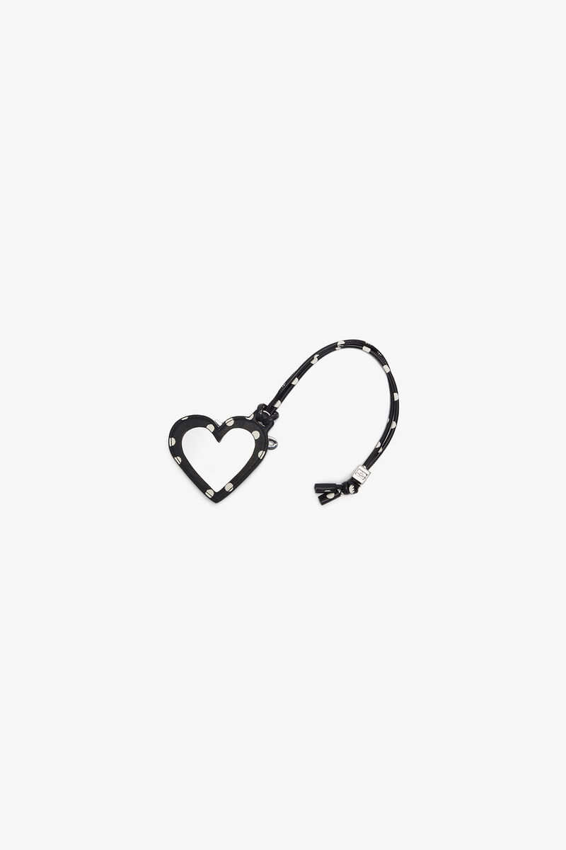 Heart Mirror with Dots, Recycled Leather, in colour Black - 2 - GANNI
