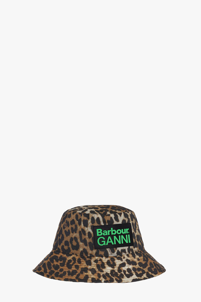 GANNI x Barbour Waxed Leopard Bucket Hat, Leopard