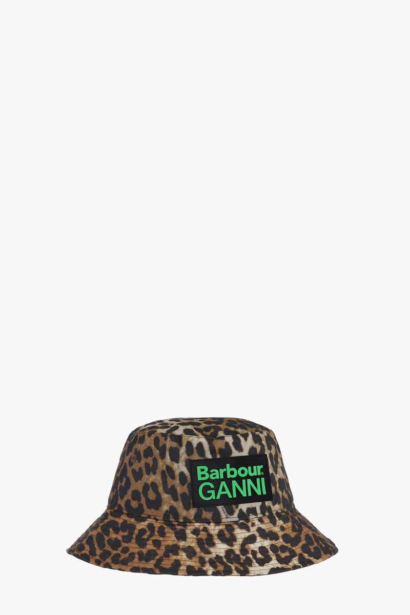 GANNI x Barbour Waxed Leopard Bucket Hat, Cotton, in colour Leopard - 1 - GANNI