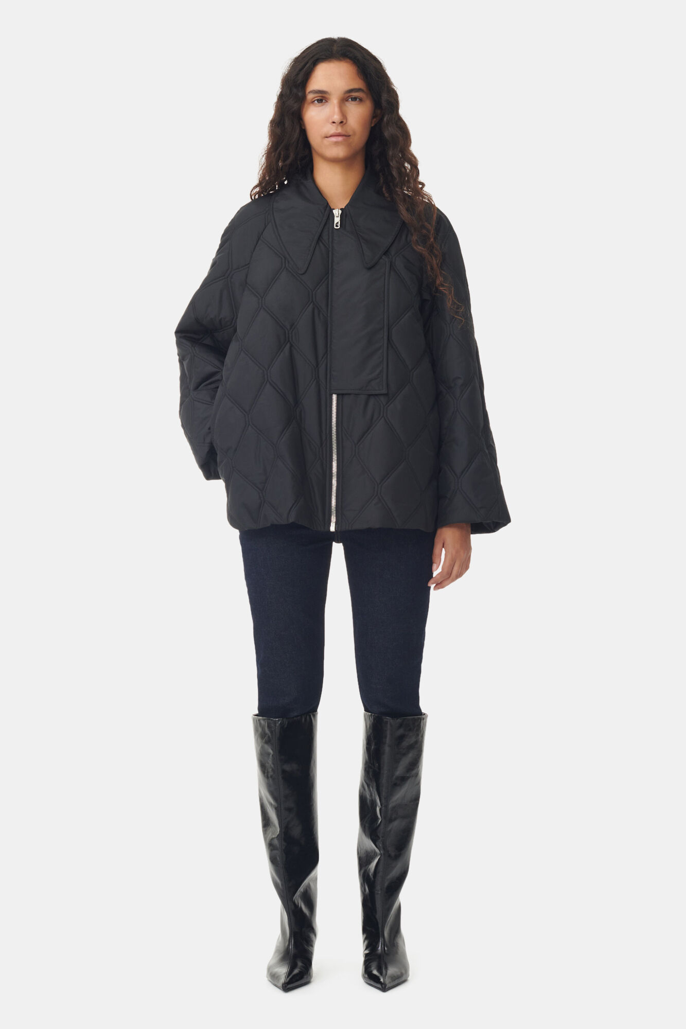 Black Ripstop Quilt Jacket, Recycled Polyester, in colour Black - 2 - GANNI