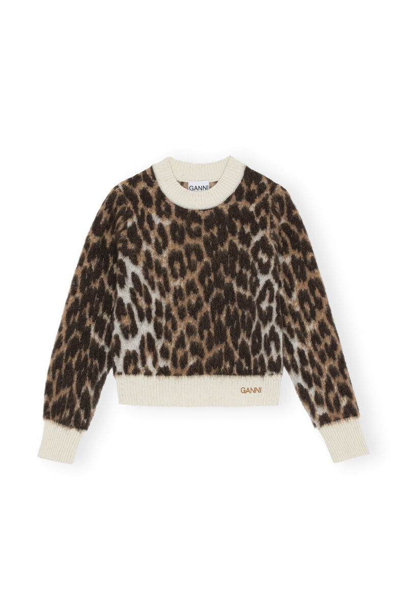 Leopard Pullover , Alpaca, in colour Starfish - 1 - GANNI