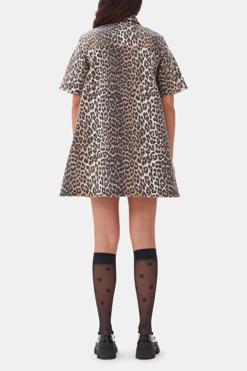 Leopard Mini Dress, Organic Cotton, in colour Leopard - 4 - GANNI