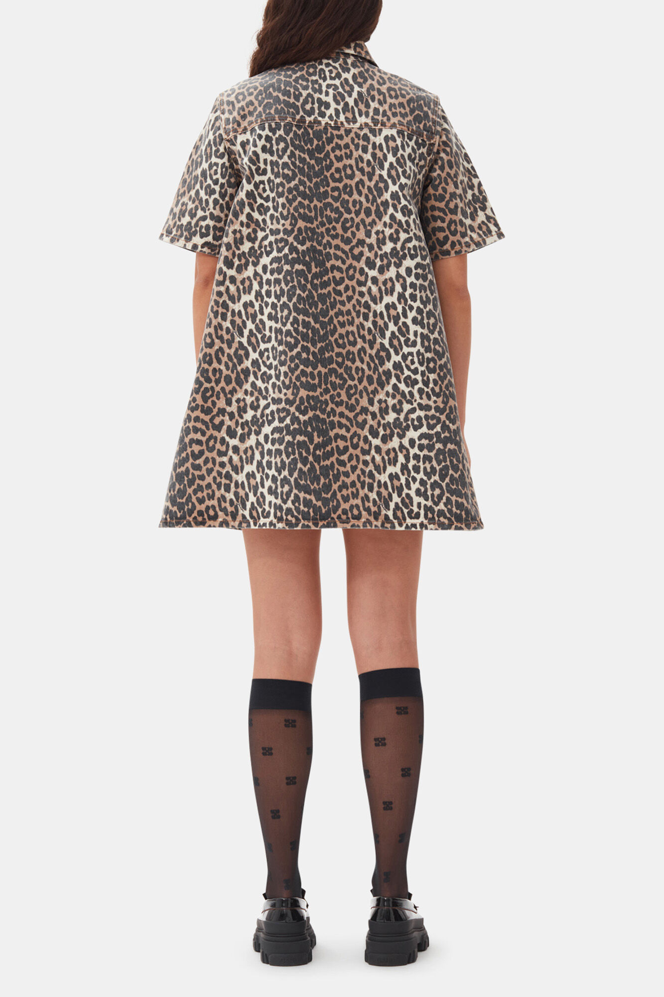 Leopard Mini Dress, Organic Cotton, in colour Leopard - 4 - GANNI