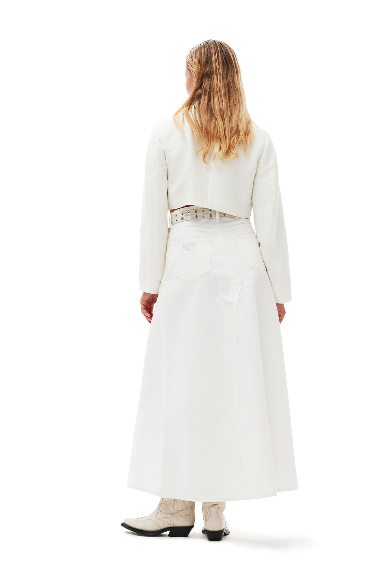 White Denim Double Fly Maxi Skirt, Cotton, in colour Bright White - 2 - GANNI