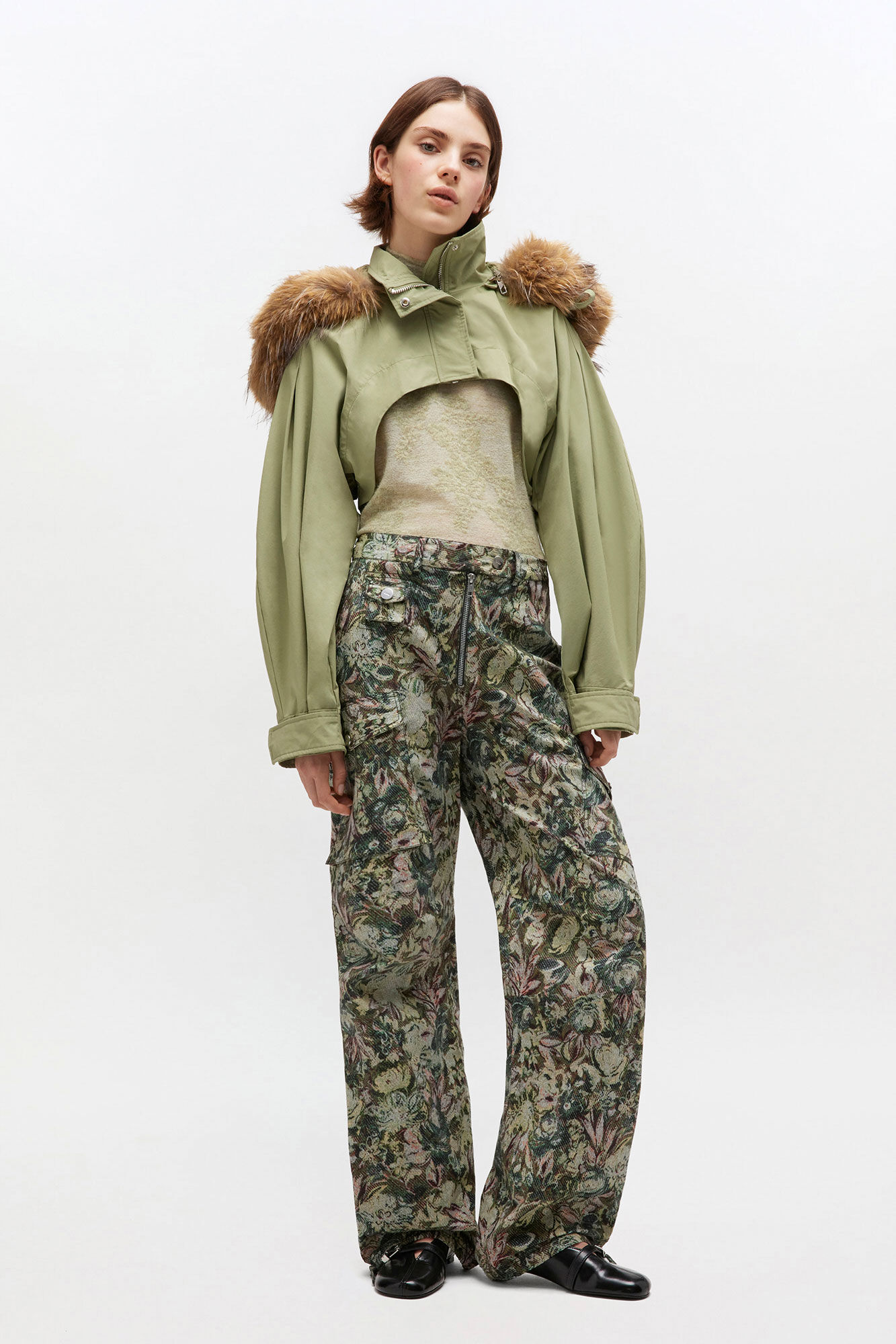 Green Tri-Layer Cropped Jacket, Nylon, in colour Boa - 2 - GANNI