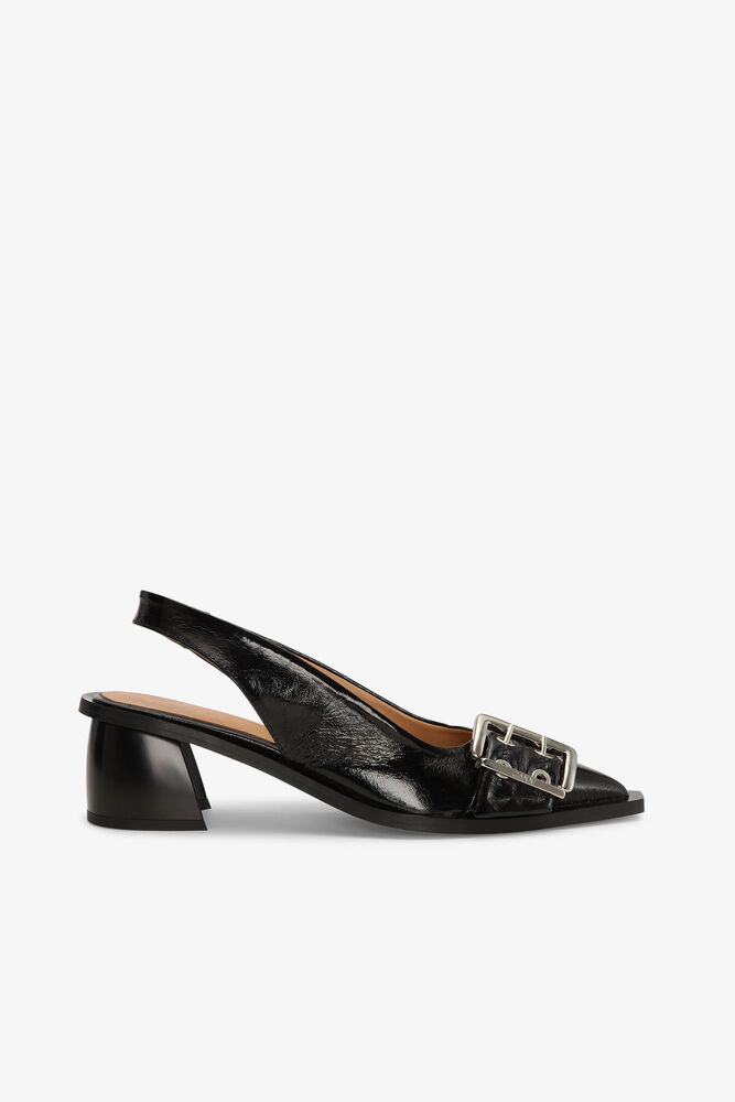 Black Feminine Buckle Slingback Pumps, Black