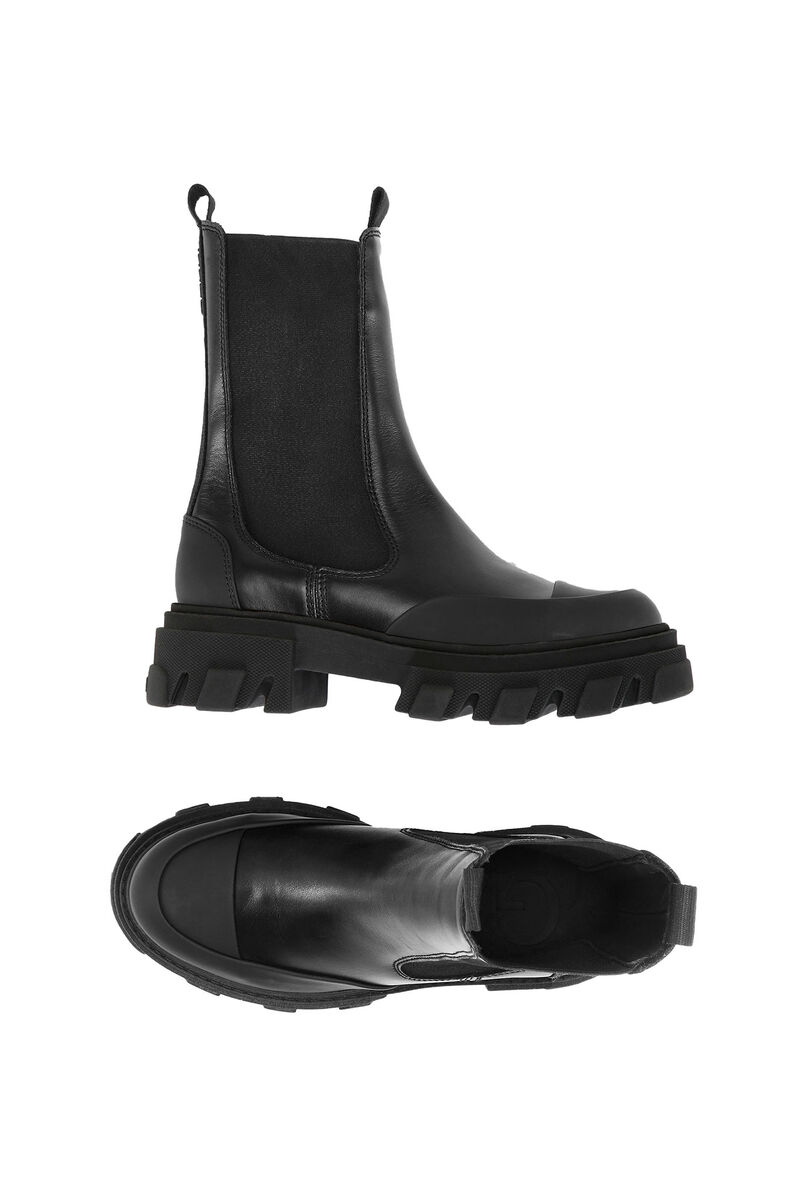 Black Cleated Mid Chelsea Boots, Calf Leather, in colour Black - 2 - GANNI