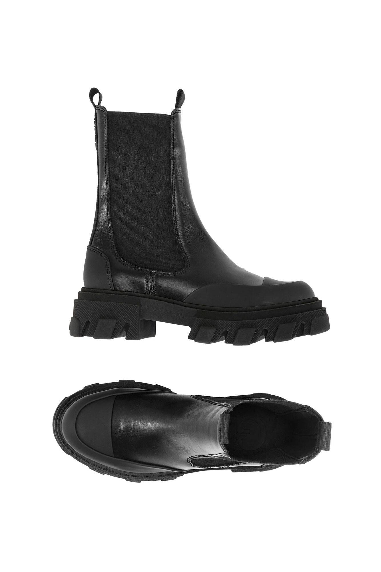 Black Cleated Mid Chelsea Boots, Calf Leather, in colour Black - 2 - GANNI