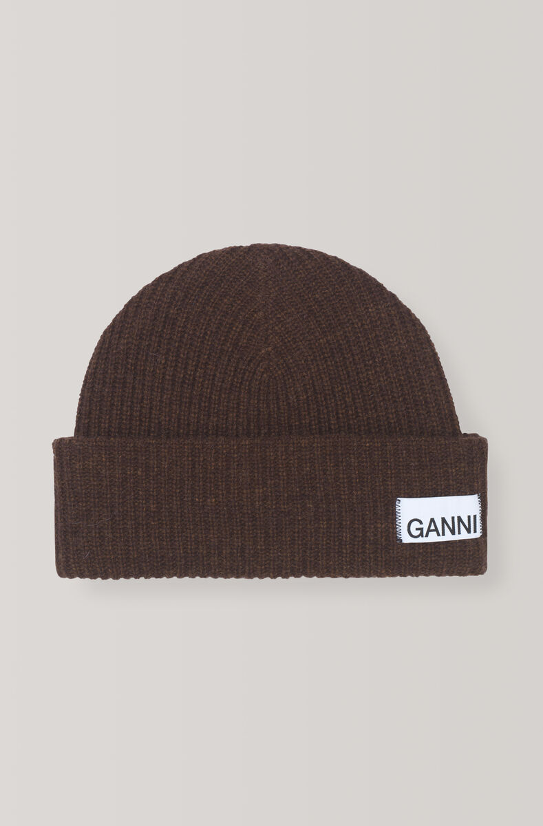 Strikket hat, Polyamide, in colour Chicory Coffee - 1 - GANNI