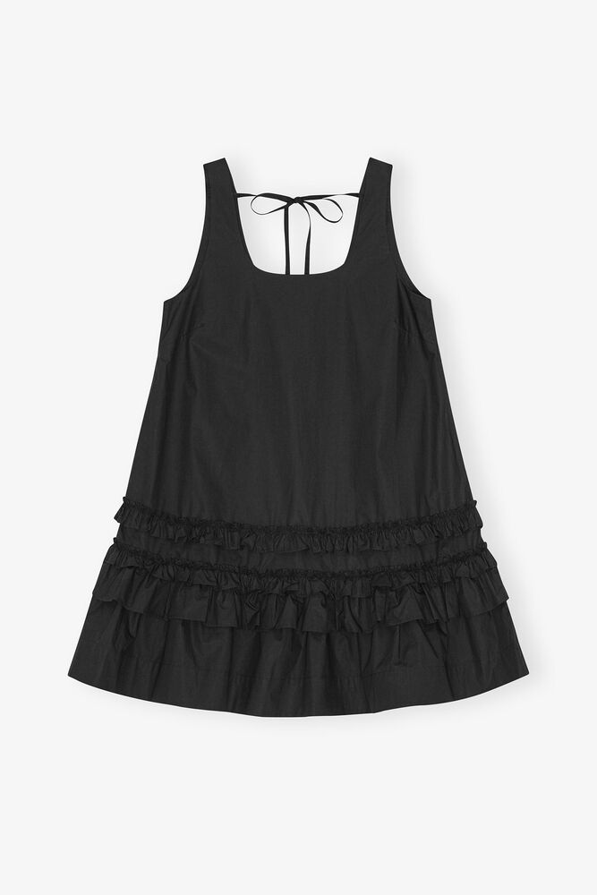 Schwarzes Minikleid aus Baumwollpopeline, Black