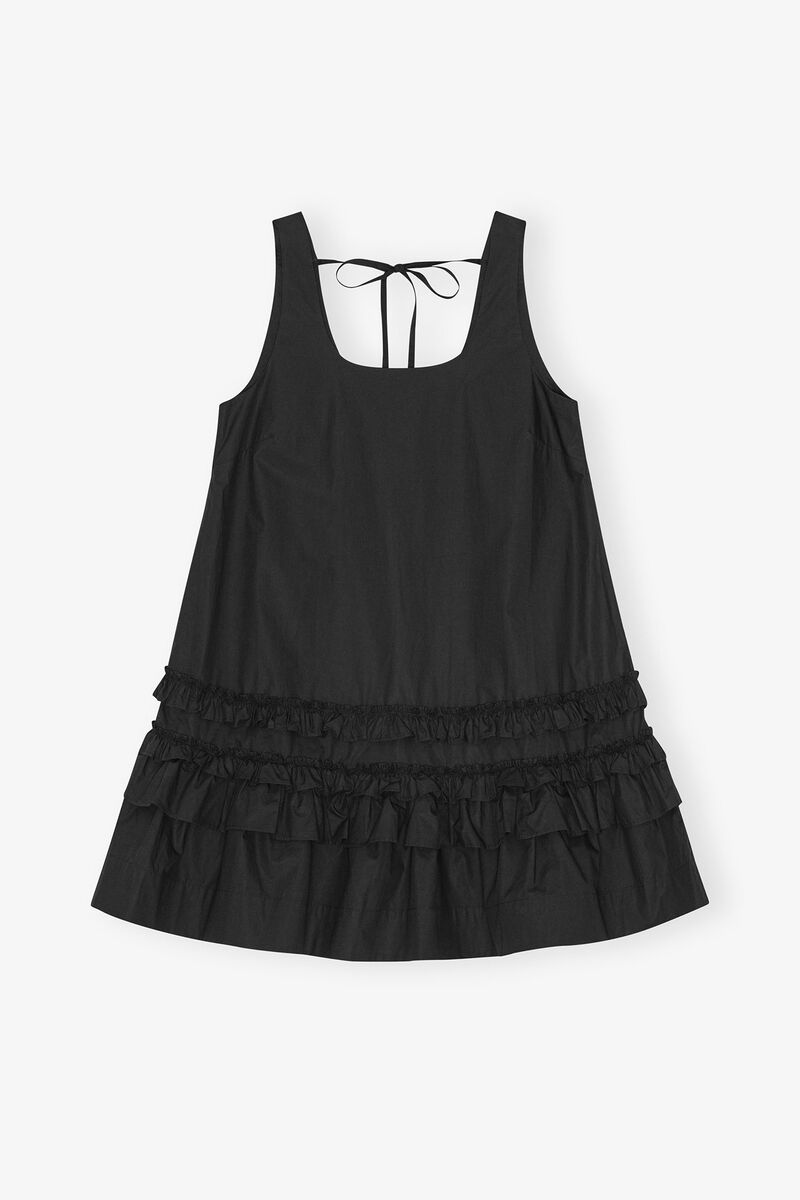 Black Cotton Poplin Mini Dress, Cotton, in colour Black - 1 - GANNI