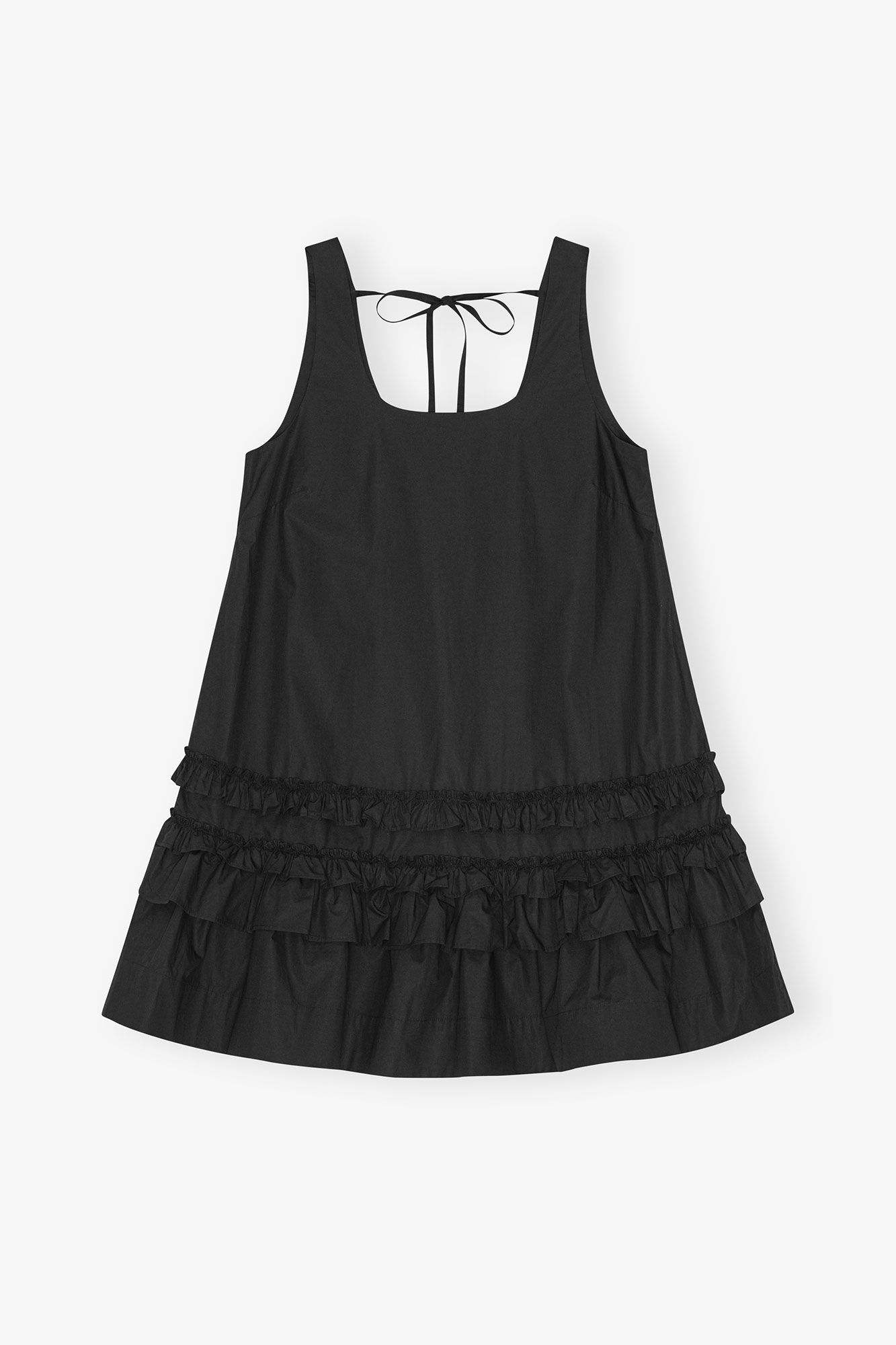 Black Cotton Poplin Mini Dress, Cotton, in colour Black - 1 - GANNI