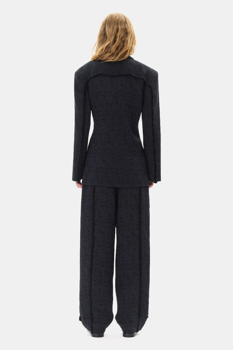 Black Tweed Suiting Blazer, Organic Cotton, in colour Black - 4 - GANNI