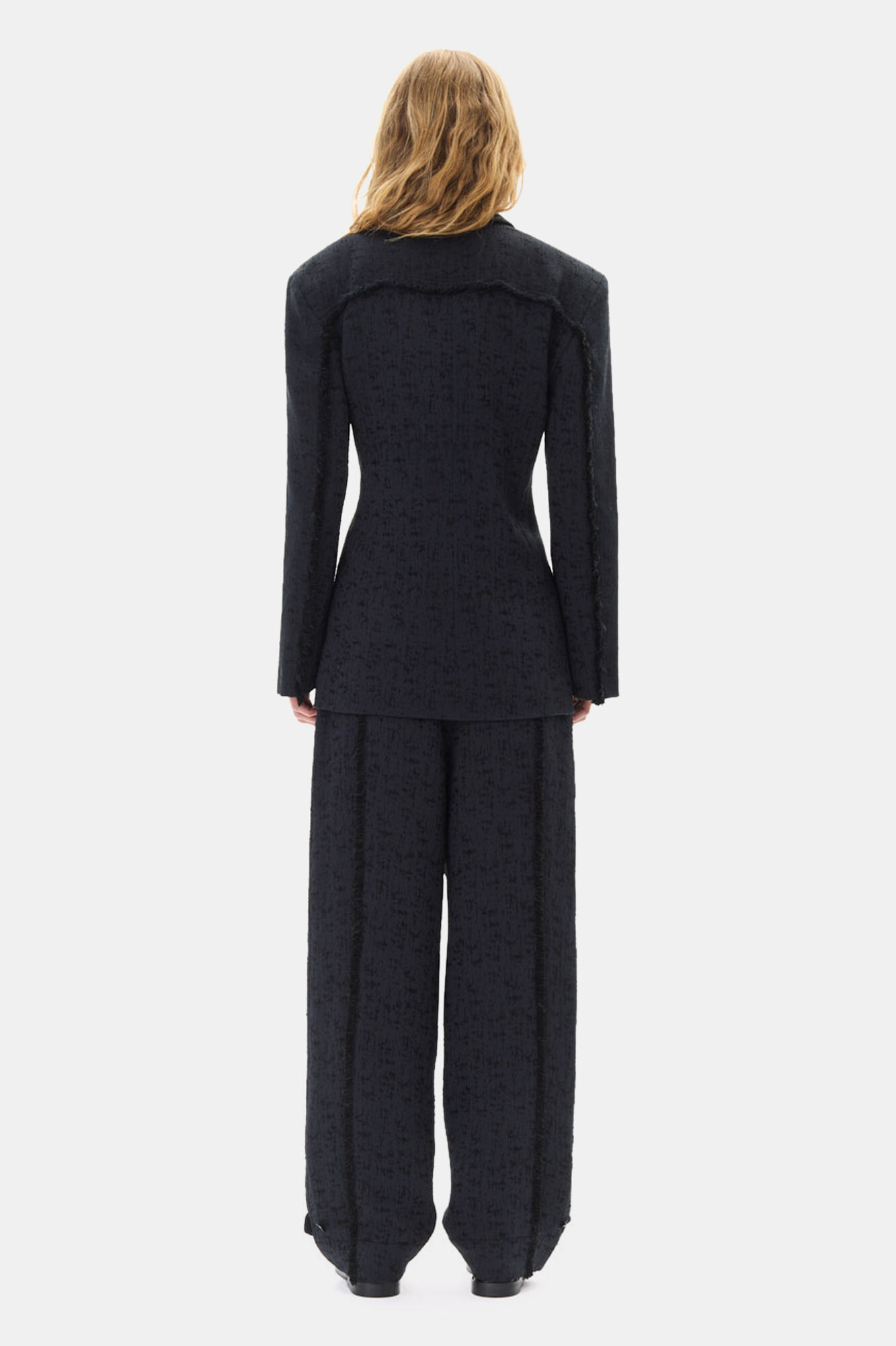 Black Tweed Suiting Blazer, Organic Cotton, in colour Black - 4 - GANNI