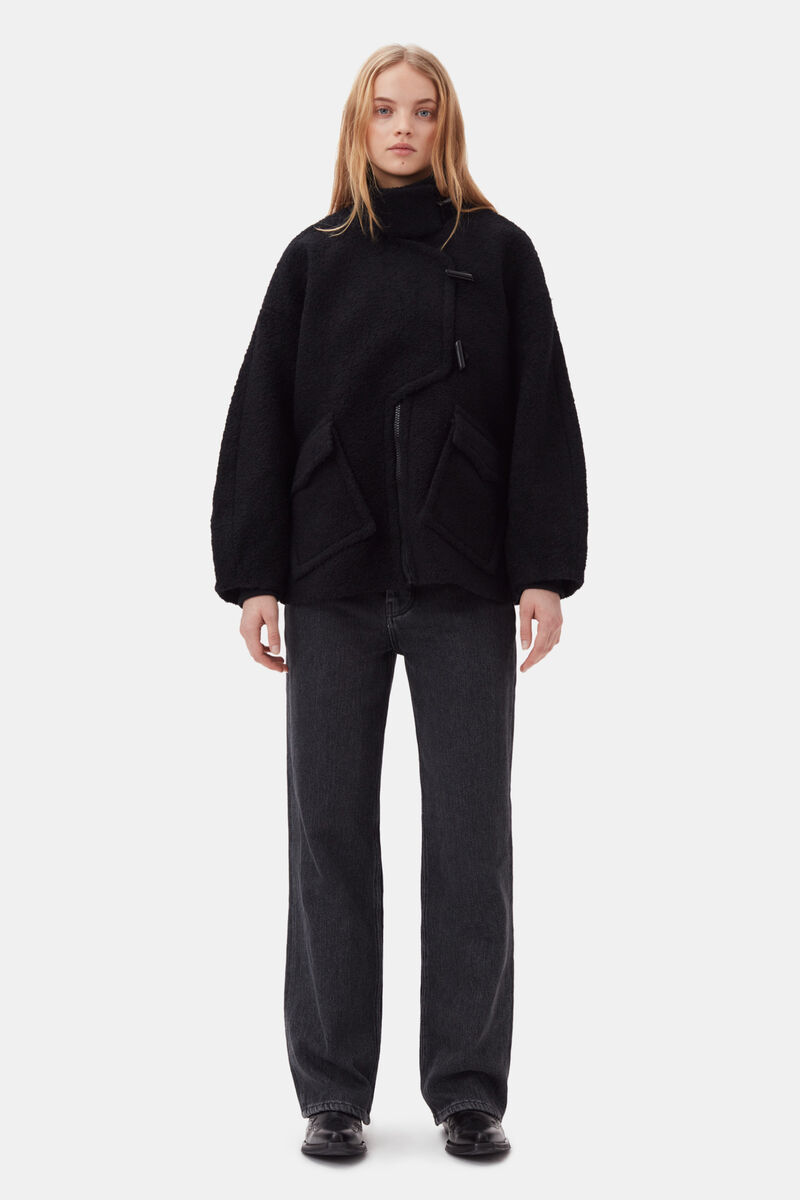 Black Boucle Jacket, Polyester, in colour Black - 2 - GANNI