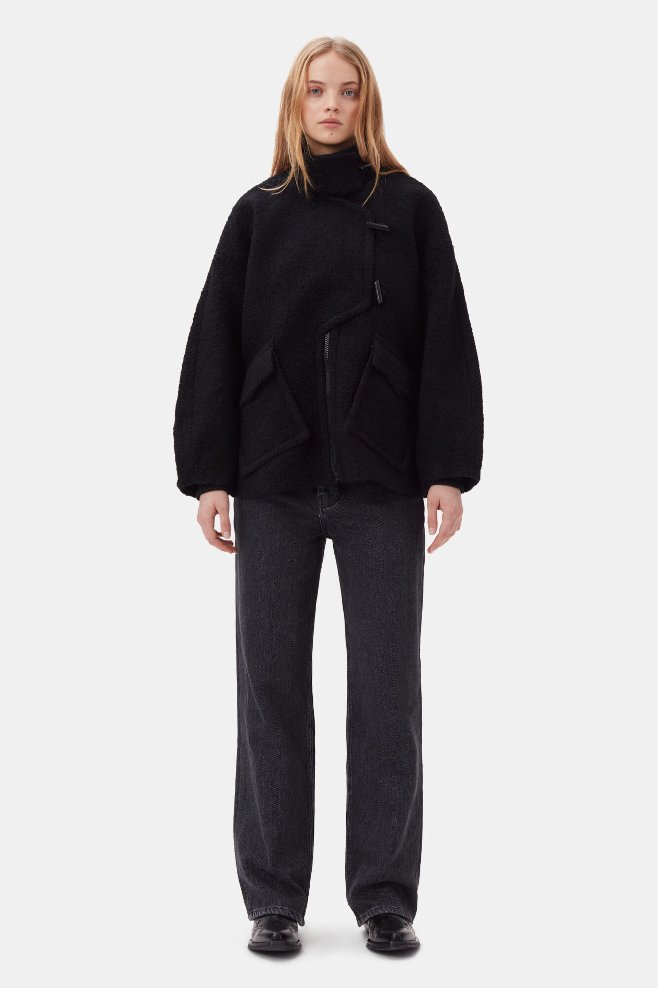 Black Boucle Jacket, Polyester, in colour Black - 2 - GANNI