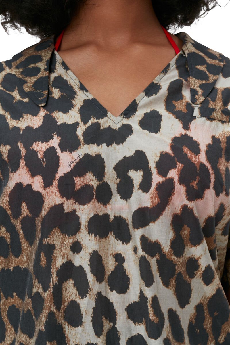 Leopard Shirt, Polyester, in colour Maxi Leopard - 4 - GANNI