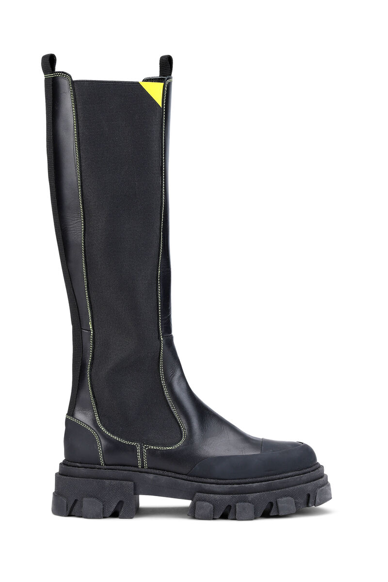 Cleated High Chelsea Boot, Leather, in colour Black - 1 - GANNI