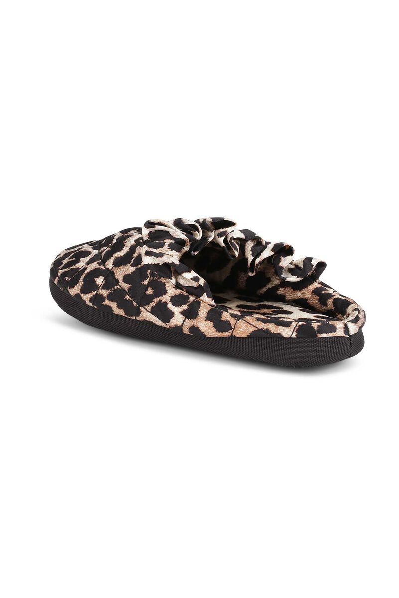 Quilted Satin Accessories Quilted Indoor Ruffle Slippers, Viscose, in colour Leopard - 2 - GANNI