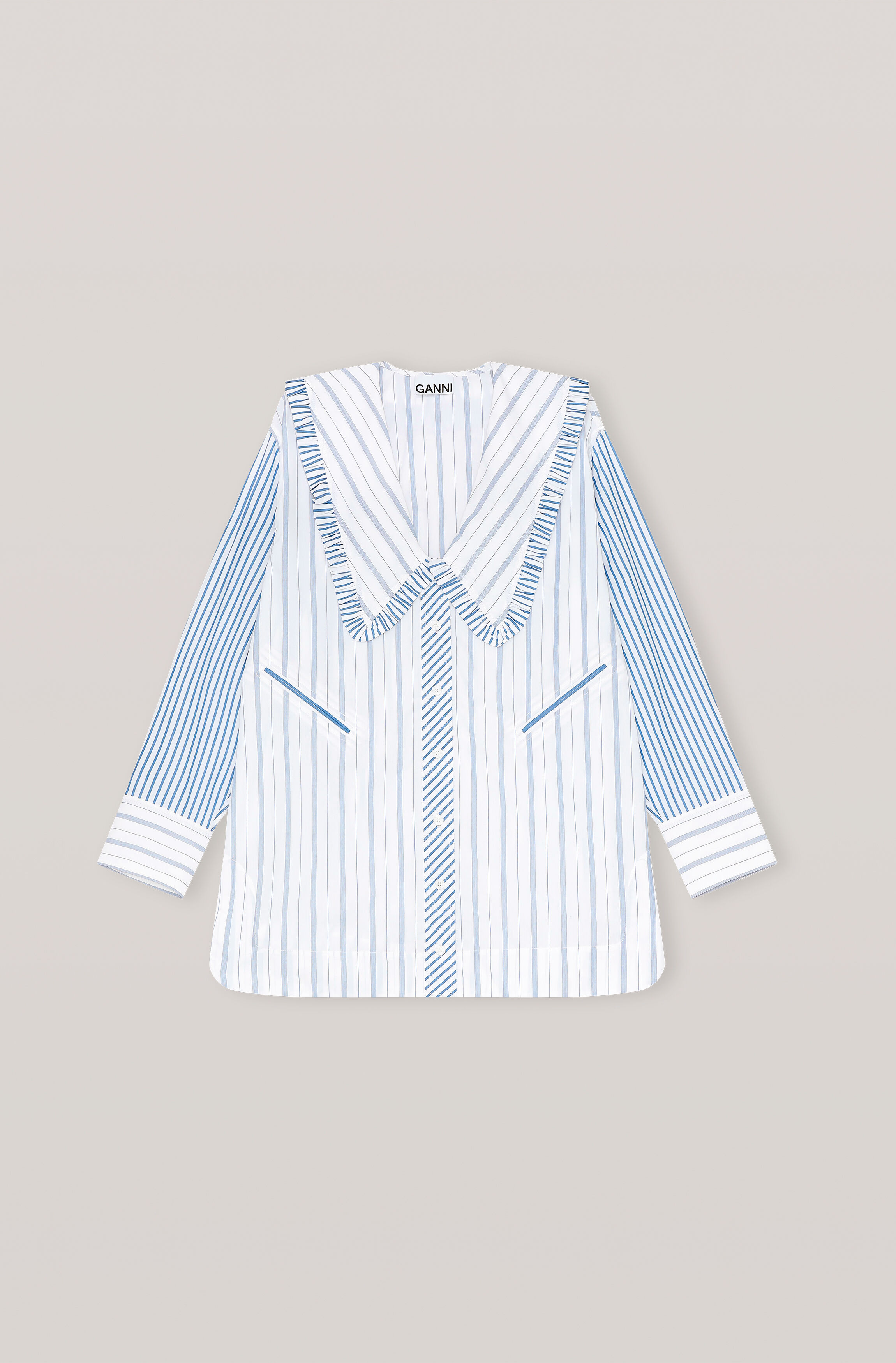 white shirt with frill collar