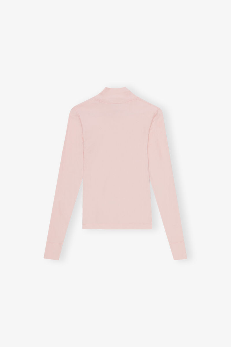 Pink Ribbed Long Sleeve T-Shirt, Elastane, in colour Chalk Pink - 2 - GANNI