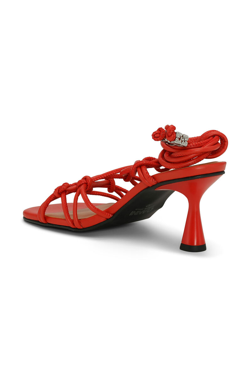 Red Knots High Heel Sandals, Vegan Leather, in colour Racing Red - 2 - GANNI