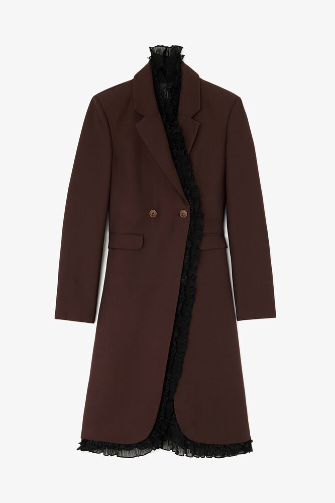 Long Blazer in Brown Wool, Chocolate Plum