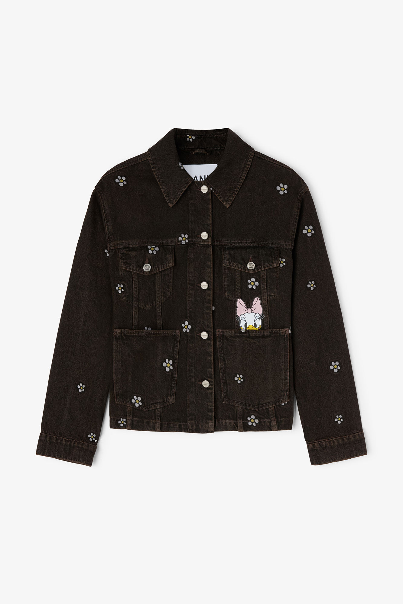 Daisy Duck Denim Oversized Jacket, Organic Cotton, in colour Chicory Coffee - 1 - GANNI