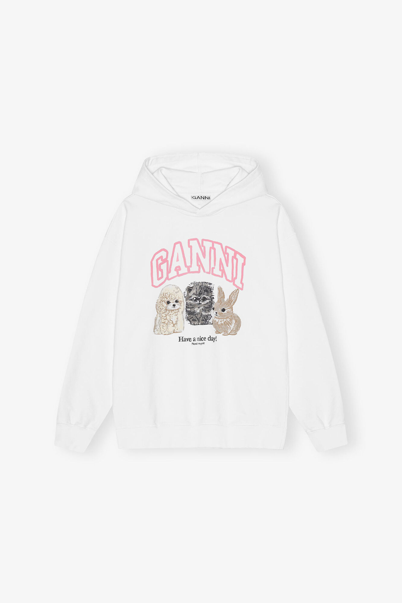 White Animal Print Hoodie, Organic Cotton, in colour Bright White - 1 - GANNI