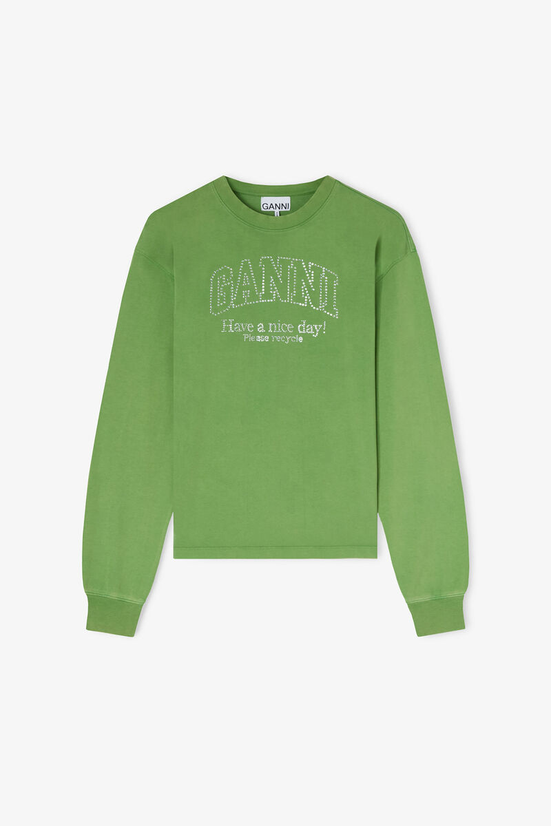 Daisy Duck Green Long Sleeve T-shirt, Organic Cotton, in colour Minced Herb - 1 - GANNI