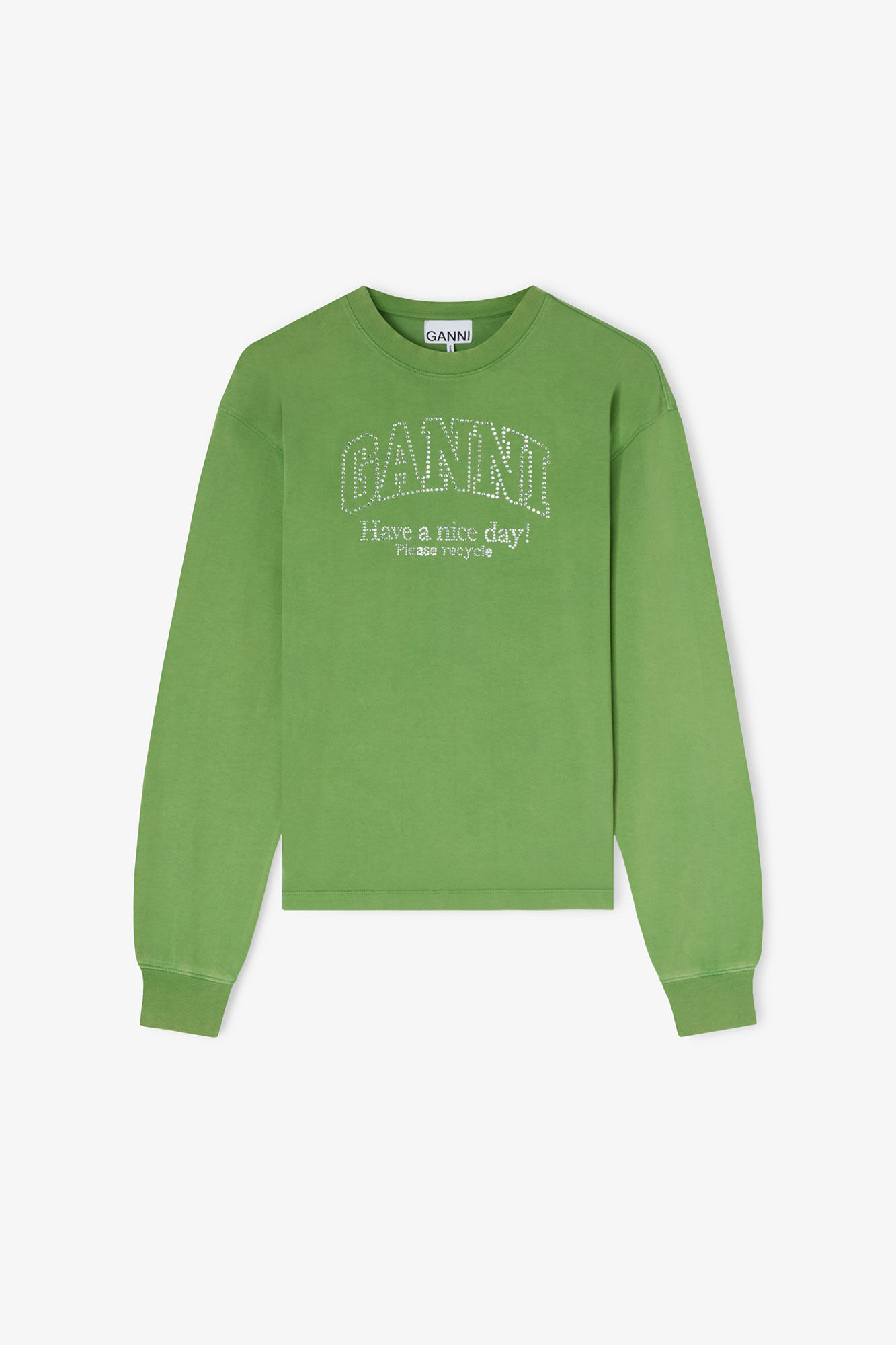 Daisy Duck Green Long Sleeve T-shirt, Organic Cotton, in colour Minced Herb - 1 - GANNI