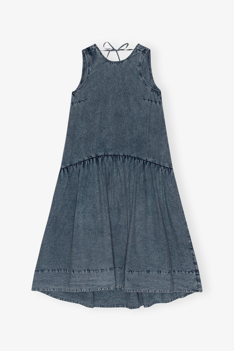 Blue Cotton Poplin Open Back Midi Dress, Cotton, in colour Sky Captain - 1 - GANNI