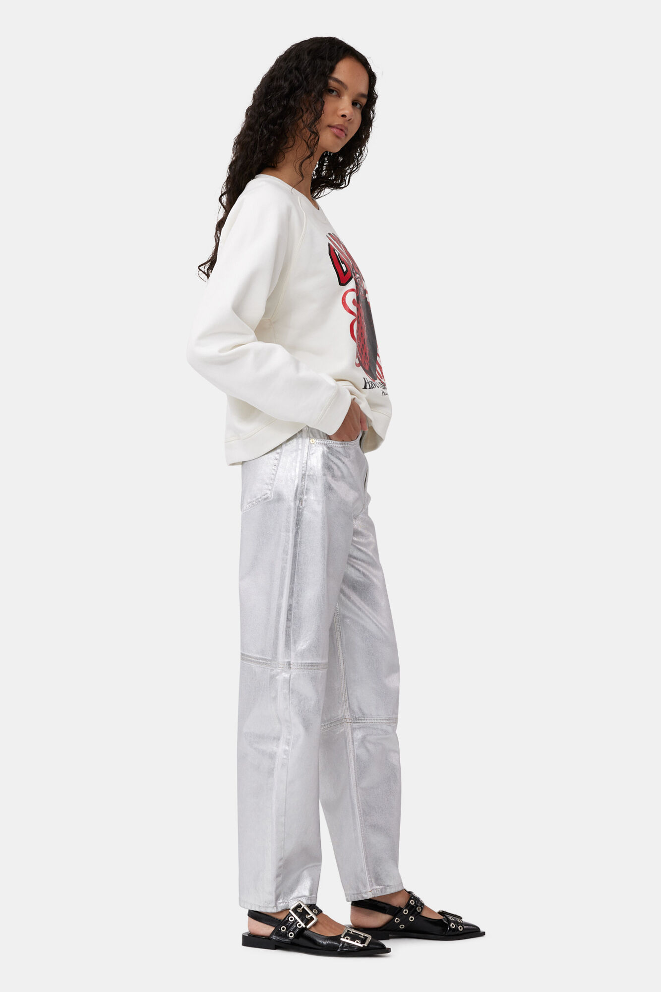 Isoli Raglan Strawberry Sweatshirt, Cotton, in colour Vanilla Ice - 4 - GANNI