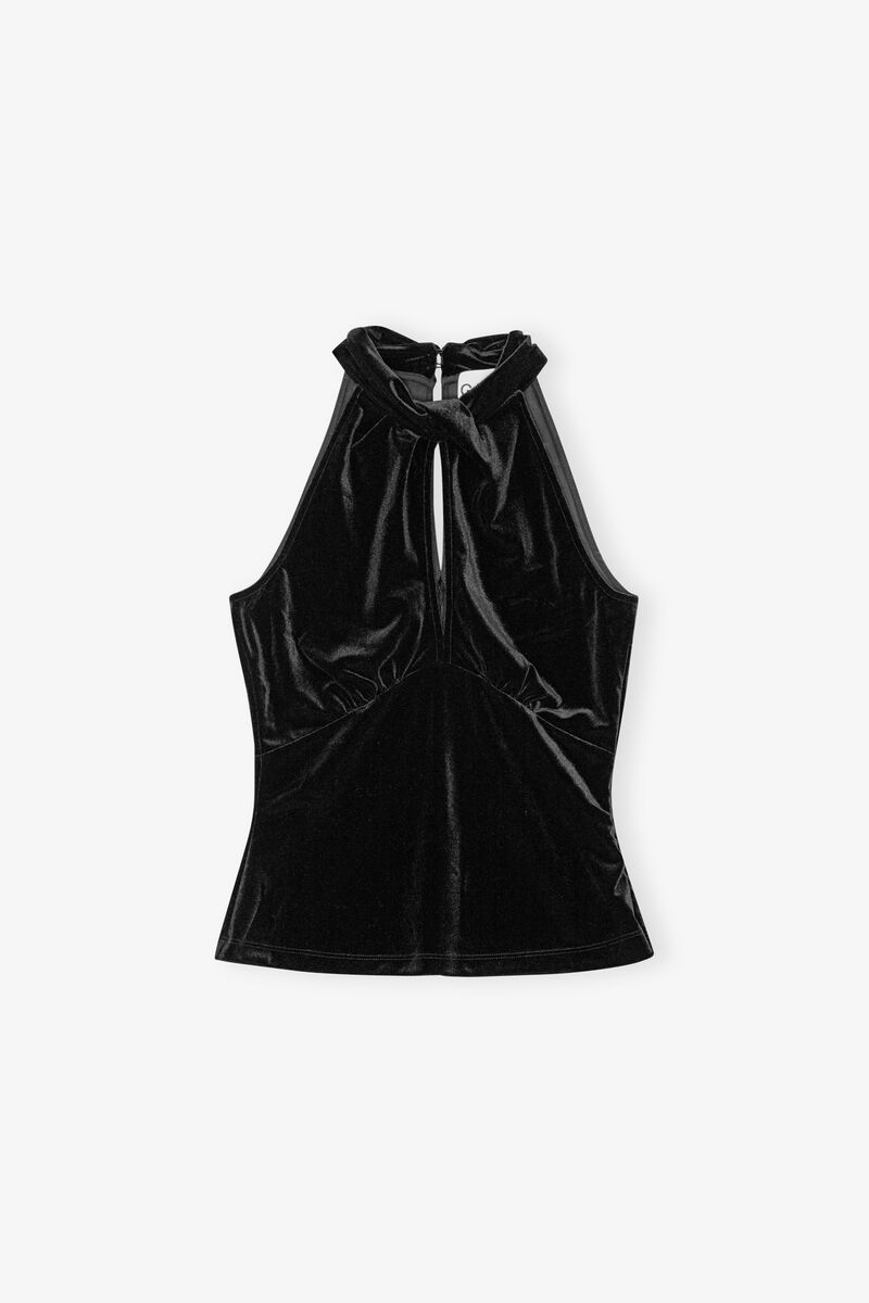 Black Velvet Top, Recycled Polyester, in colour Black - 1 - GANNI