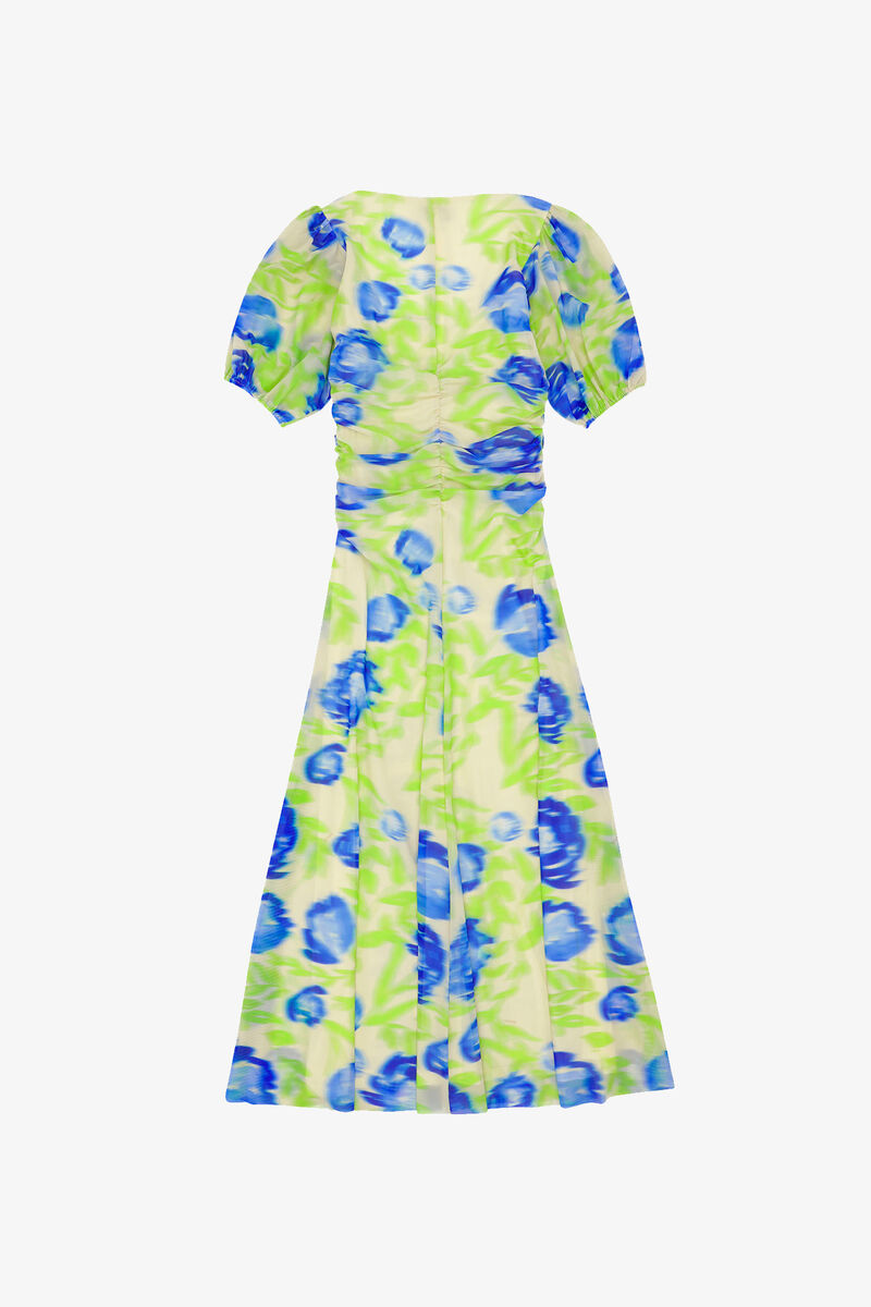 Printed Mesh Puff Sleeve Midi Dress, Recycled Nylon, in colour Strong Blue - 2 - GANNI