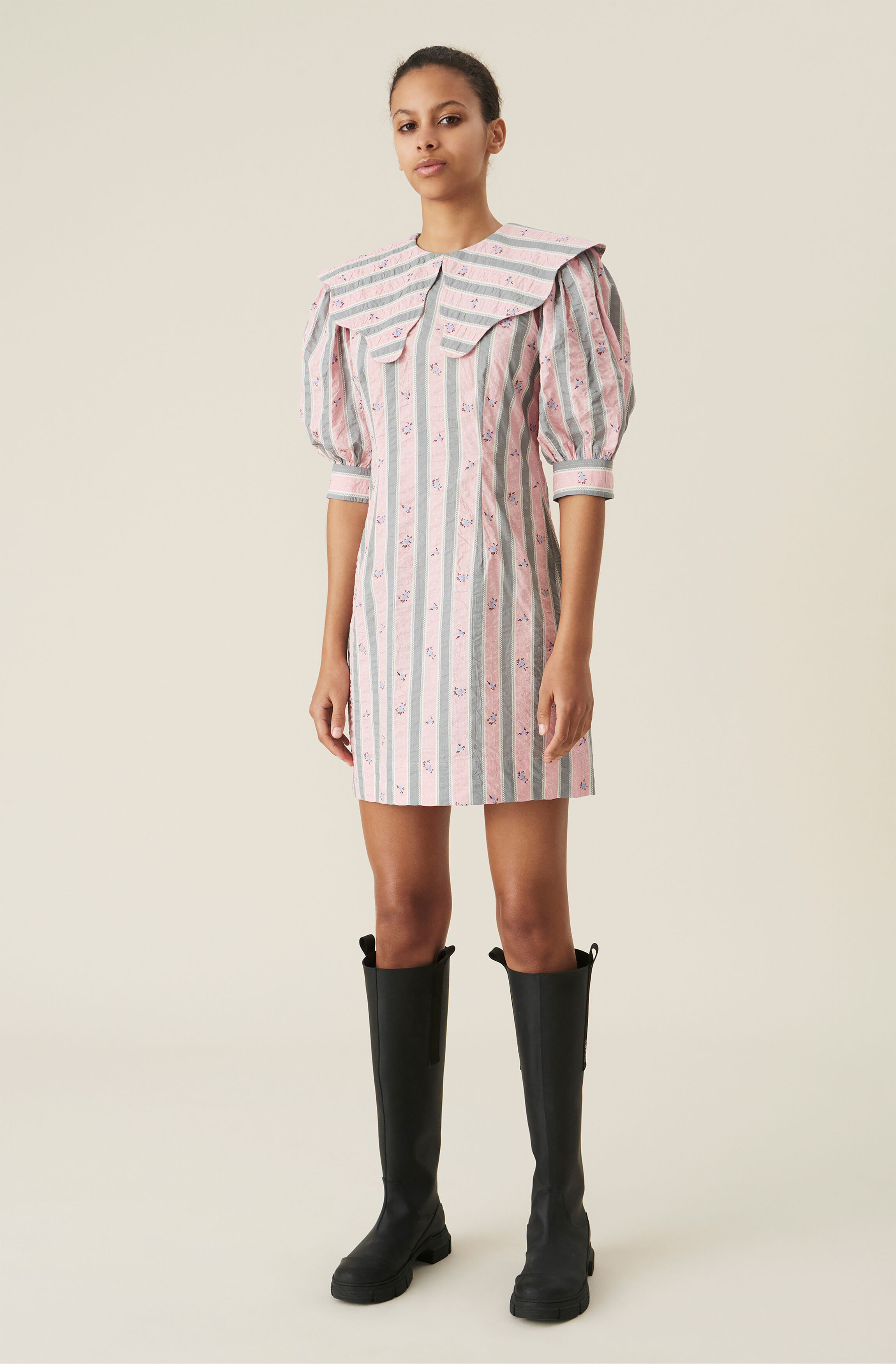 Ganni dress seersucker clearance