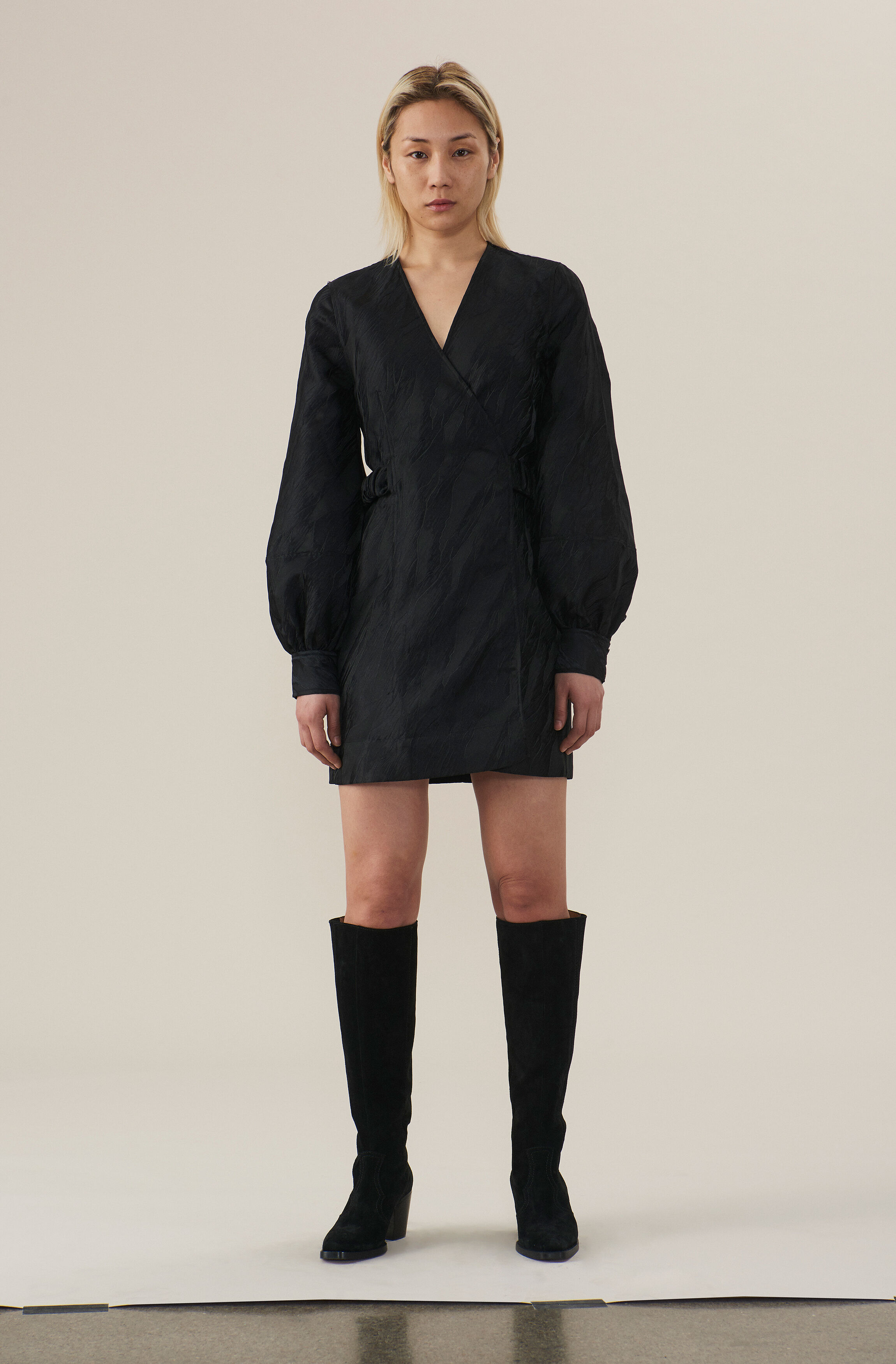 ganni wrap dress black