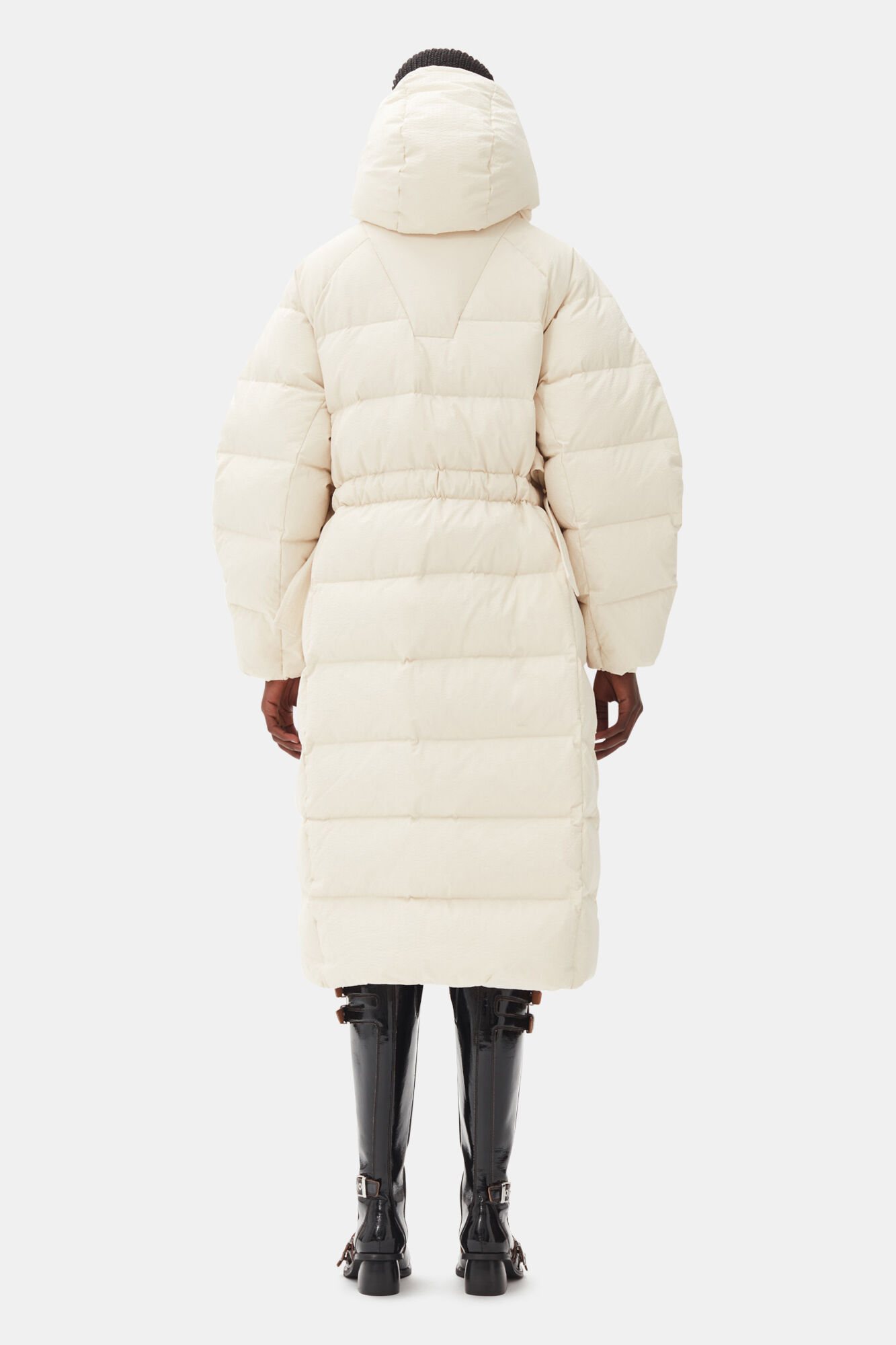 White Tech Puffer Coat, Recycled Polyester, in colour Tofu - 4 - GANNI