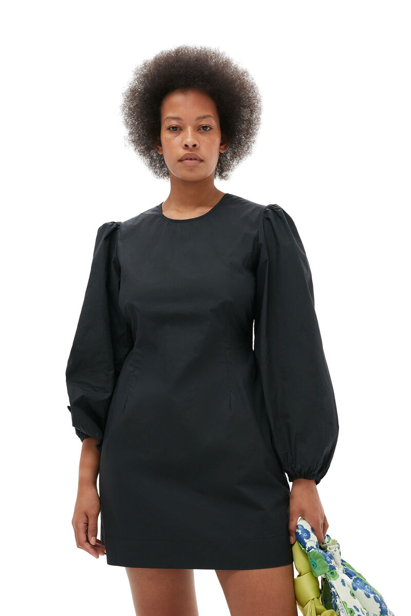 Cotton Poplin Open Back Mini Dress, Cotton, in colour Black - 7 - GANNI