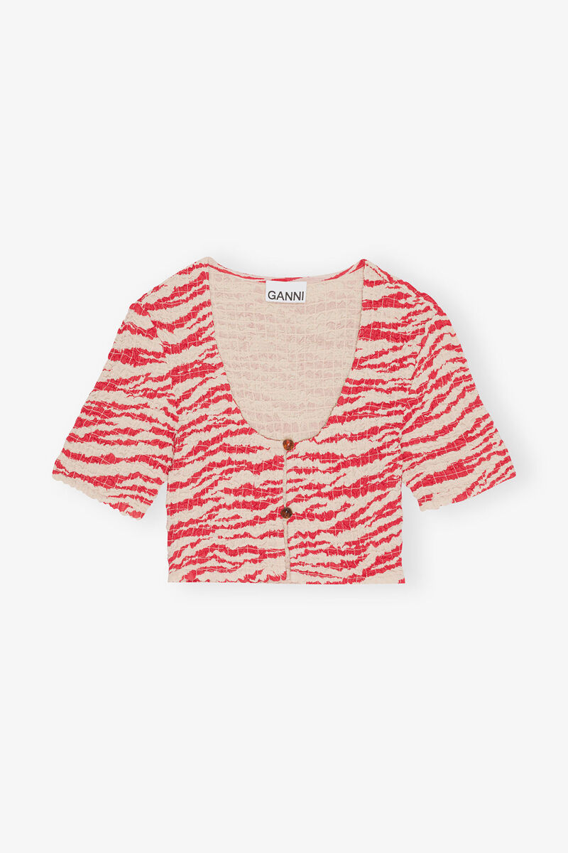 Printed Georgette Cropped Smock Blouse, Viscose, in colour Castle Wall - 1 - GANNI