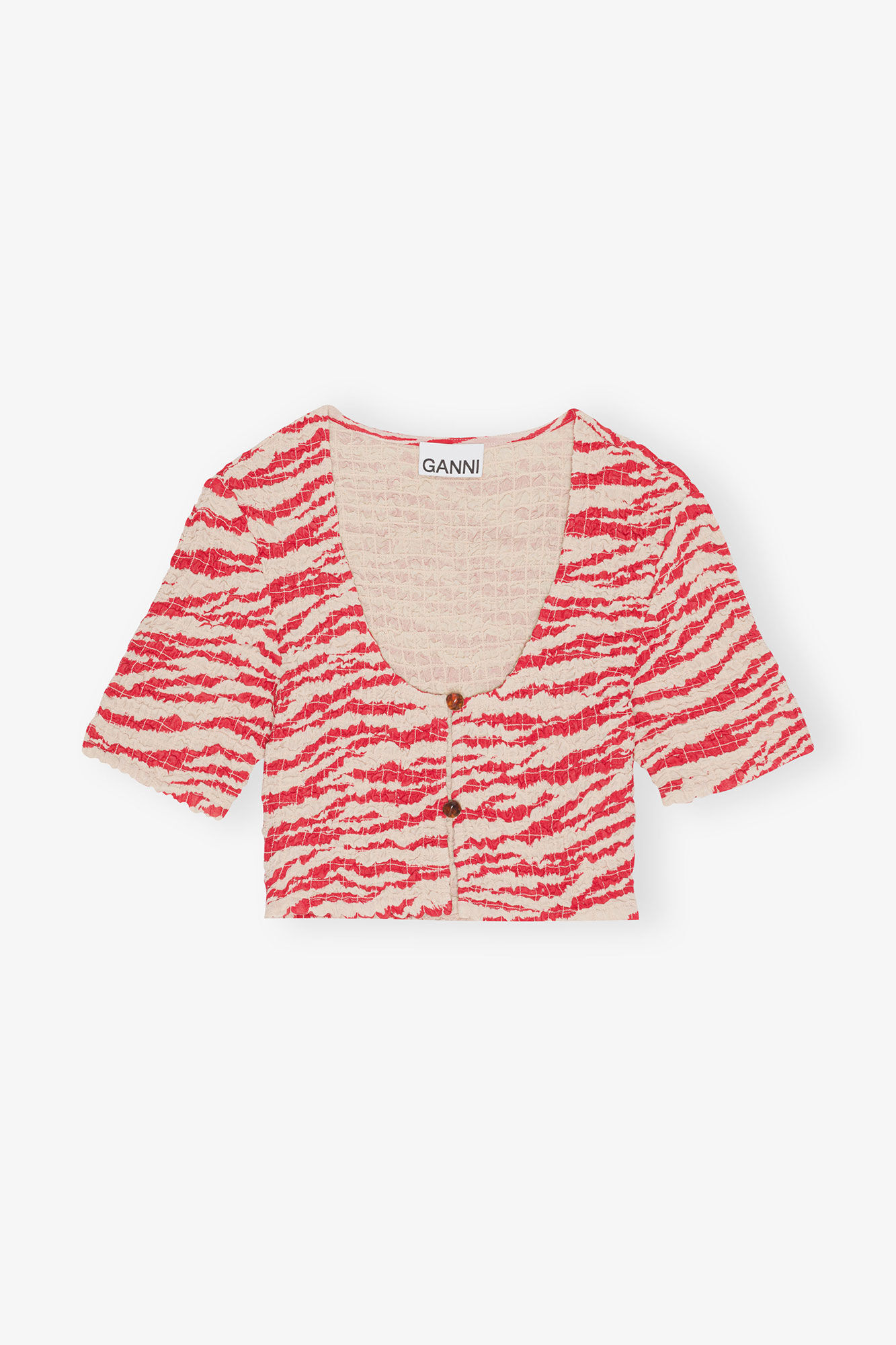 Printed Georgette Cropped Smock Blouse, Viscose, in colour Castle Wall - 1 - GANNI