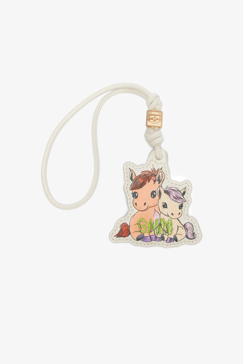 Pony Keychain, Recycled Leather, in colour Egret - 1 - GANNI