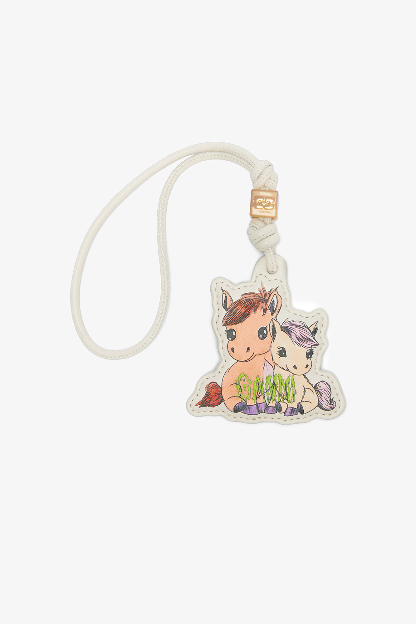 Pony Keychain, Recycled Leather, in colour Egret - 1 - GANNI
