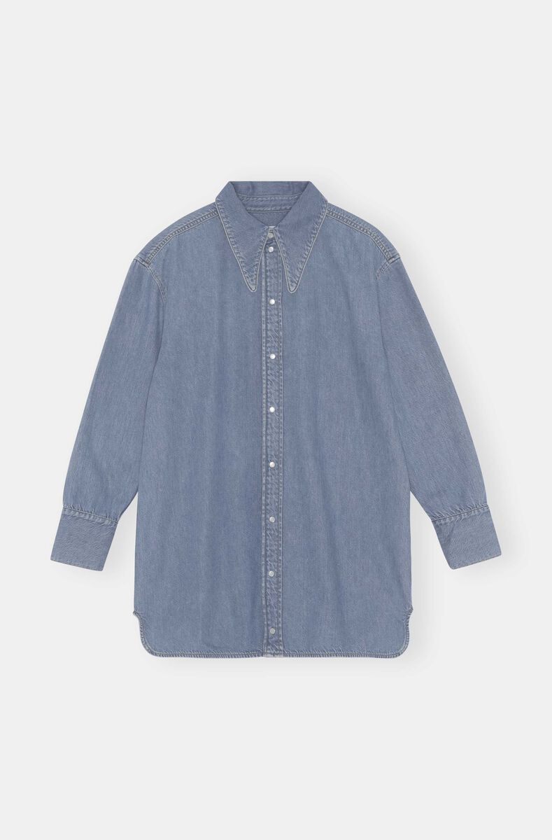 Oversized Denim Shirt, Cotton, in colour Mid Blue Vintage - 1 - GANNI