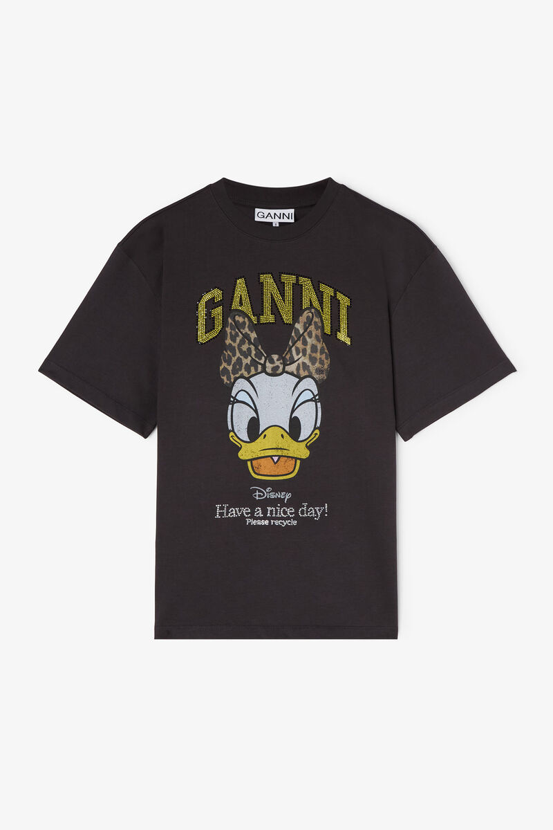 Black GANNI x Disney Daisy Print T-shirt, Organic Cotton, in colour Phantom - 1 - GANNI