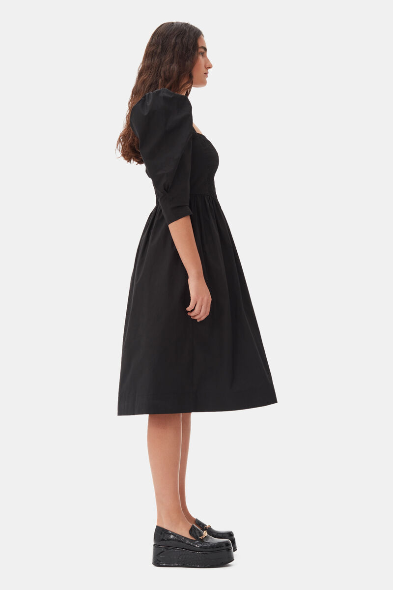 Black Cotton Poplin Smock Kjole, Cotton, in colour Black - 3 - GANNI