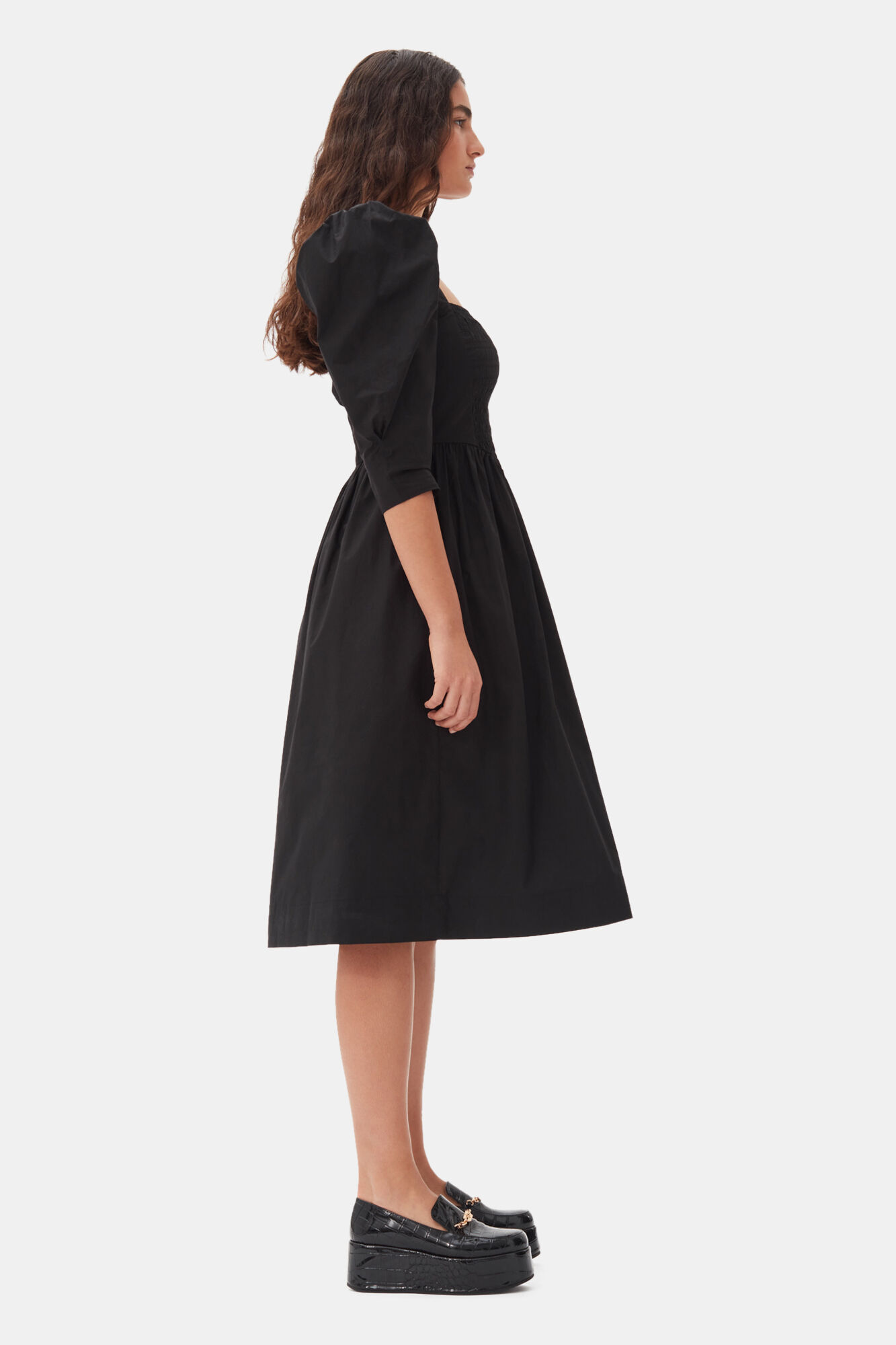 Black Cotton Poplin Smock Kjole, Cotton, in colour Black - 3 - GANNI