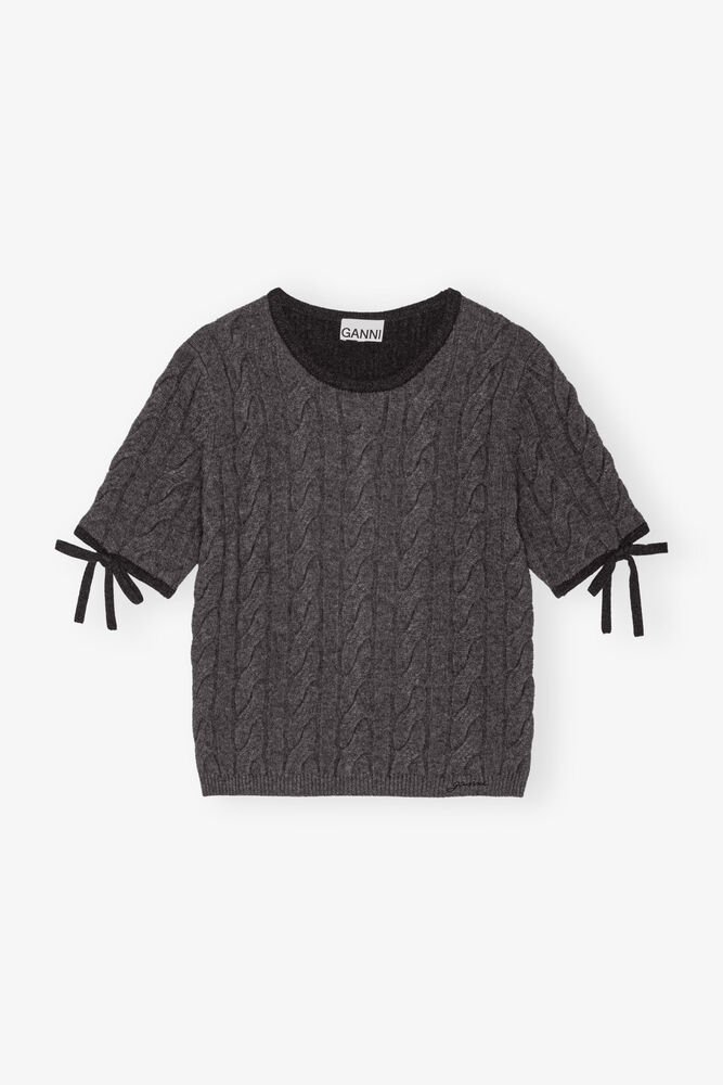 Cable Knit Tie Sleeve Top, Phantom